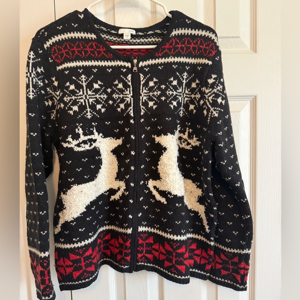 J. Jill Black and Red Reindeer Cardigan